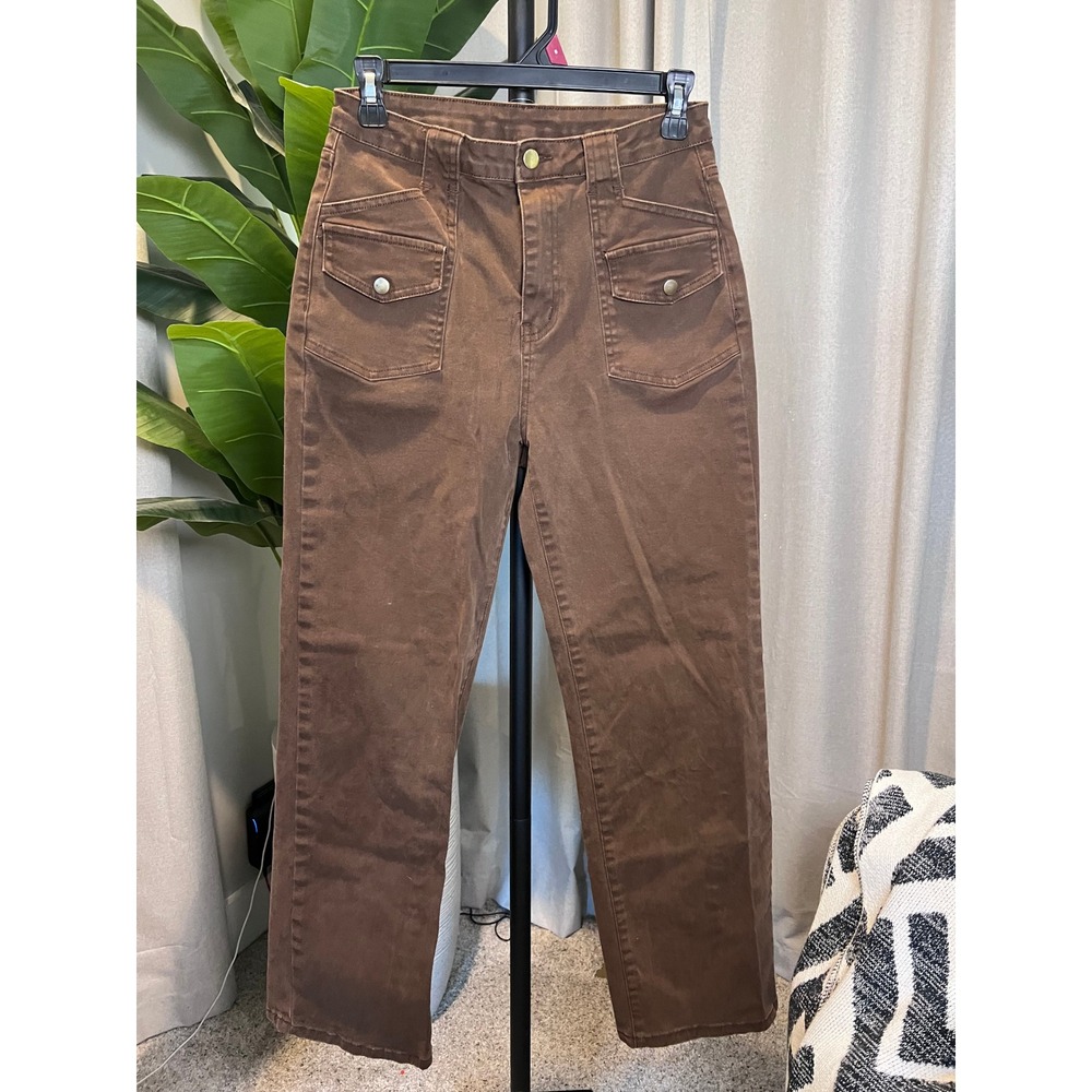 Cider Brown High Waisted Utility Straight Leg Pants Womens Size Medium Cargo
